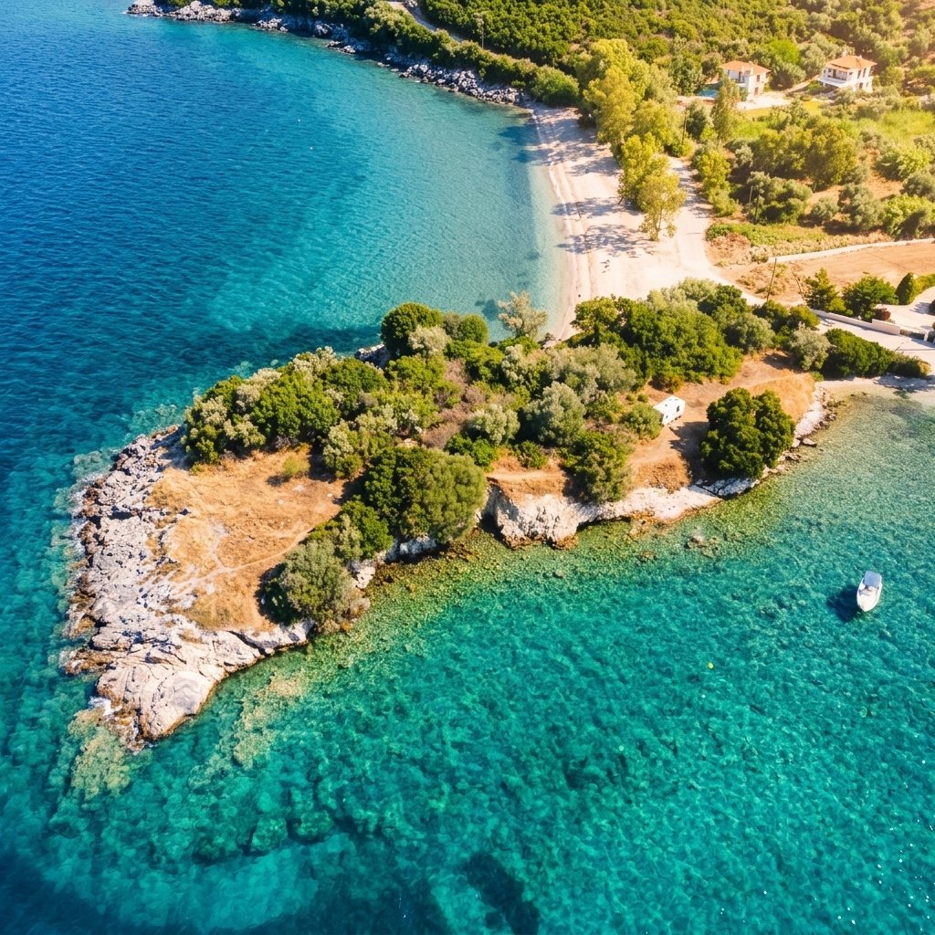 The peninsula and beach from above